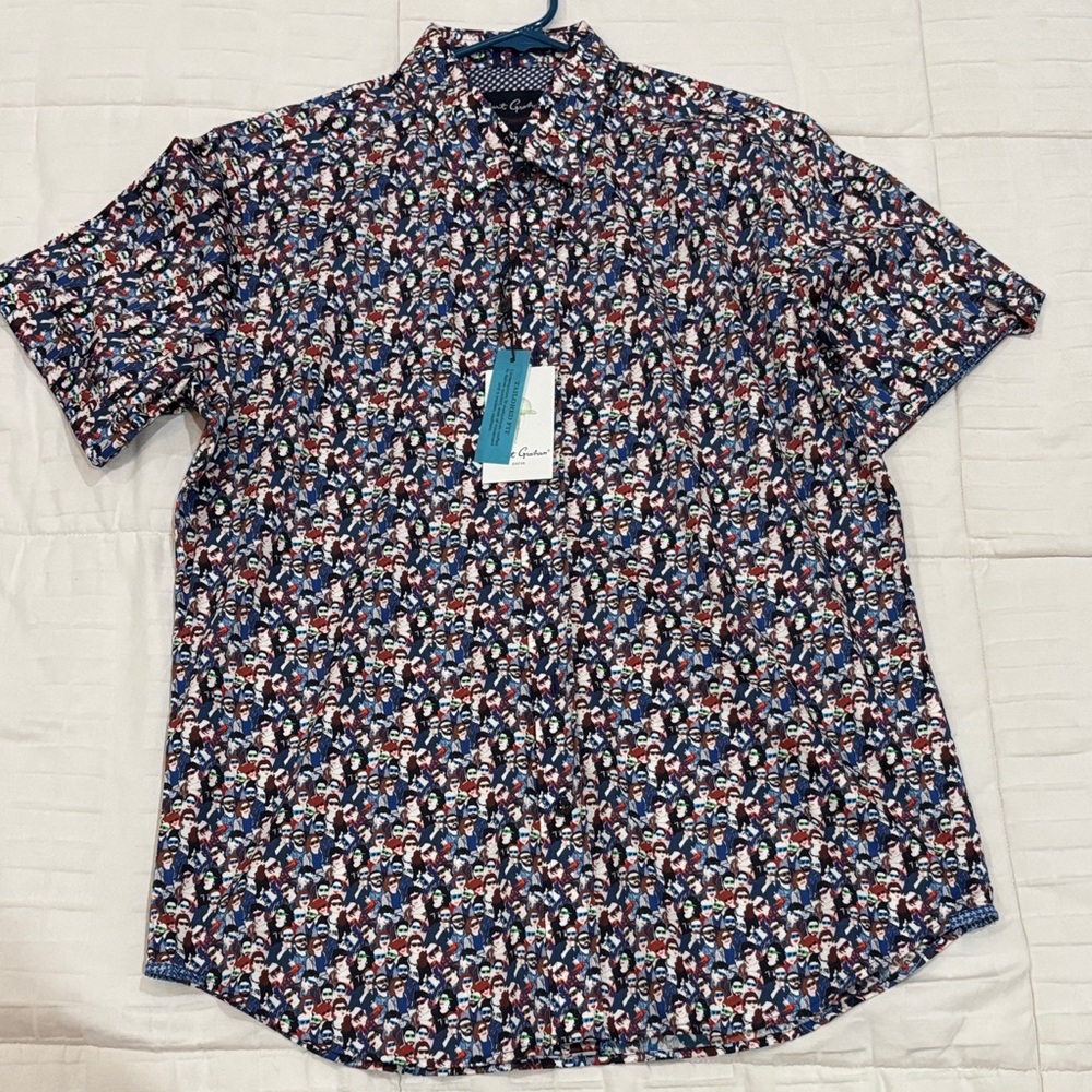 Robert Graham Blue and Red Patterned Dress Shirt